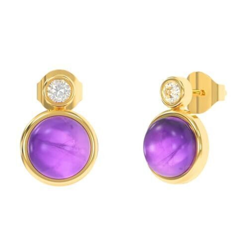 5754 Amethyst Stud Earrings in Round Shape - 18K Gold Plated, Certified 925